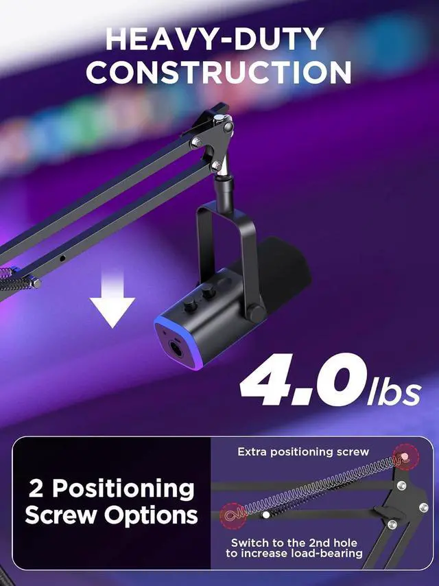 Alt view image 2 of 7 - InnoGear Microphone Stand Mic Boom Arm for Blue Yeti HyperX QuadCast S SoloCast Snowball Fifine K669B and other Mic, with Shock Mount Windscreen Pop Filter Mic Clip Holder Cable Ties, Large