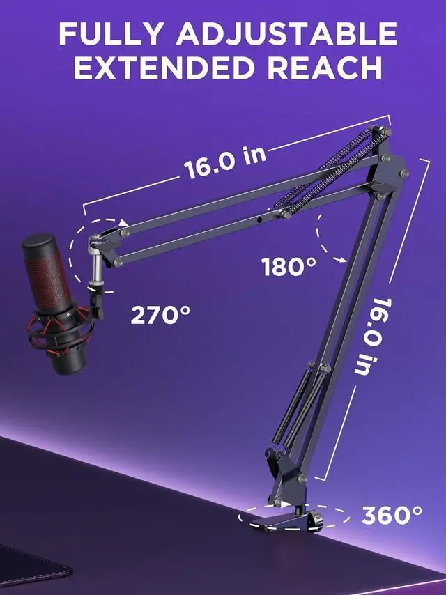 Alt view image 4 of 7 - InnoGear Microphone Stand Mic Boom Arm for Blue Yeti HyperX QuadCast S SoloCast Snowball Fifine K669B and other Mic, with Shock Mount Windscreen Pop Filter Mic Clip Holder Cable Ties, Large