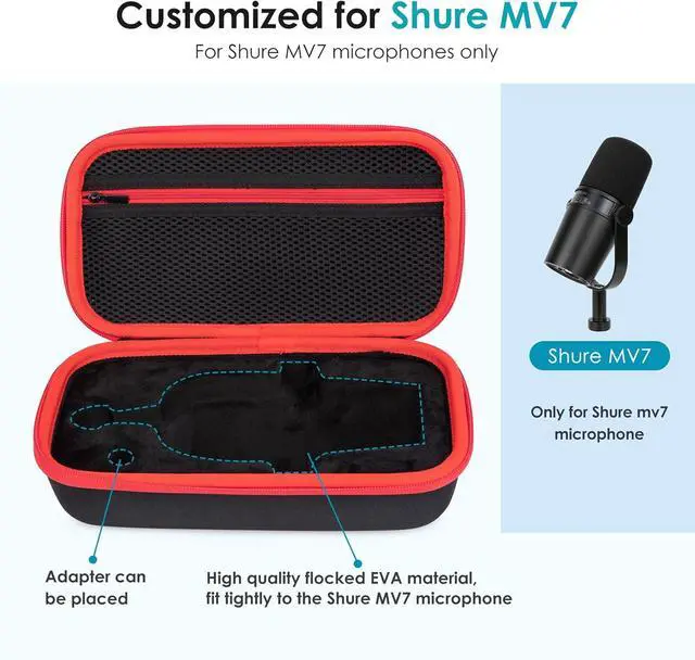 Alt view image 4 of 7 - YOUSHARES MV7 Microphone Case Bag with Mic Cover Foam - Mic Case Hard Carring Case with Windshield Compatible with Shure MV7 USB Condenser Microphone