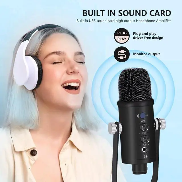 Alt view image 2 of 6 - USB Microphone Metal Condenser Mic:Plug&Play Gaming Microphones on PC,Mac,Twitch and YouTube,Recording Microphone Computer PC Mic for Streaming,Podcasting