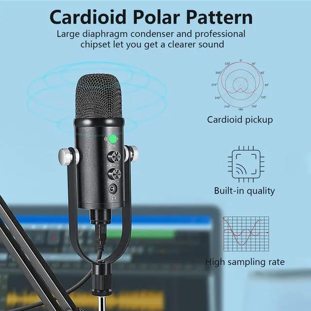 Alt view image 4 of 6 - USB Microphone Metal Condenser Mic:Plug&Play Gaming Microphones on PC,Mac,Twitch and YouTube,Recording Microphone Computer PC Mic for Streaming,Podcasting