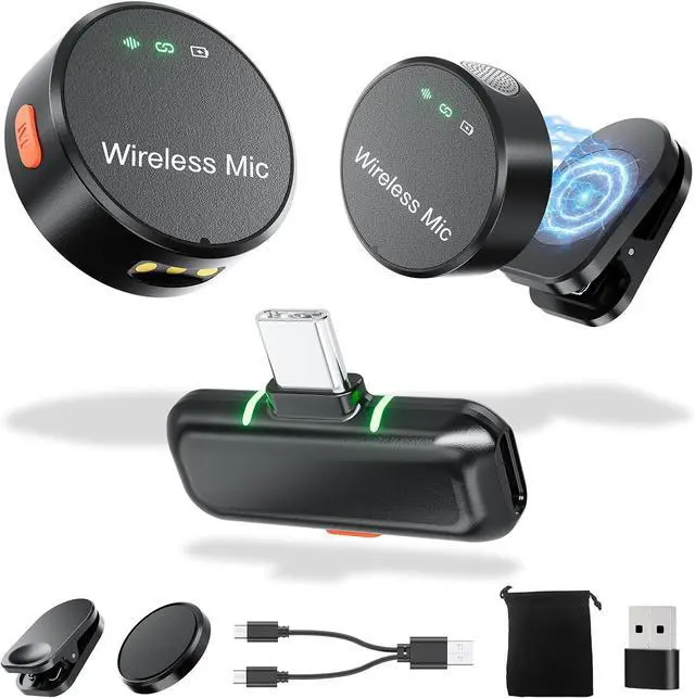 Main image of Wireless Lavalier Microphone for iPhone 15/16 & Android & PC, Magnetic Clip-On Lapel Mic with 2.4G Noise Canceling, Plug-Play Mini Microphone for Video Recording, Interviews, TikTok, YouTube