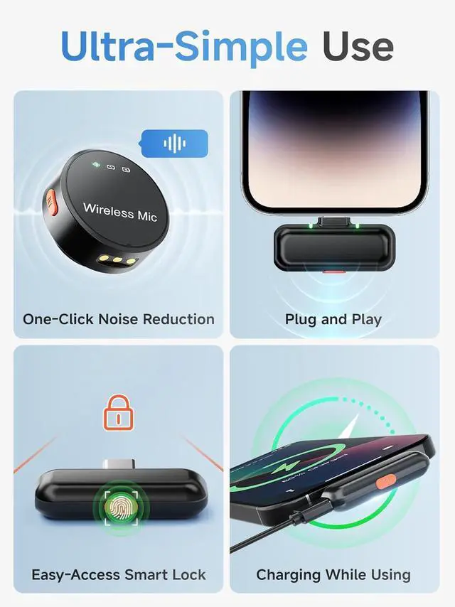 Alt view image 5 of 7 - Wireless Lavalier Microphone for iPhone 15/16 & Android & PC, Magnetic Clip-On Lapel Mic with 2.4G Noise Canceling, Plug-Play Mini Microphone for Video Recording, Interviews, TikTok, YouTube