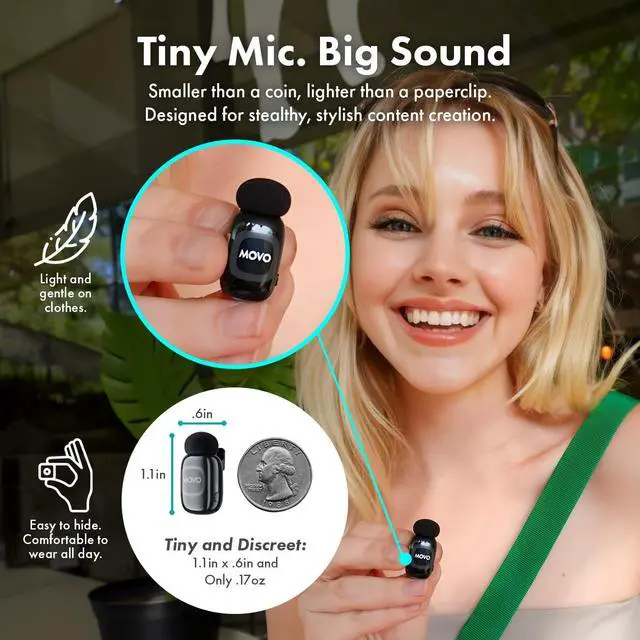Alt view image 3 of 7 - Movo NanoMic Dual USB-C Wireless Microphone for iPhone 15/16/17 and Up, Android, iPad Pro & Laptops  Wireless Lavalier Mic for USB-C Smartphones & Devices, Great for Vlogging & TikTok
