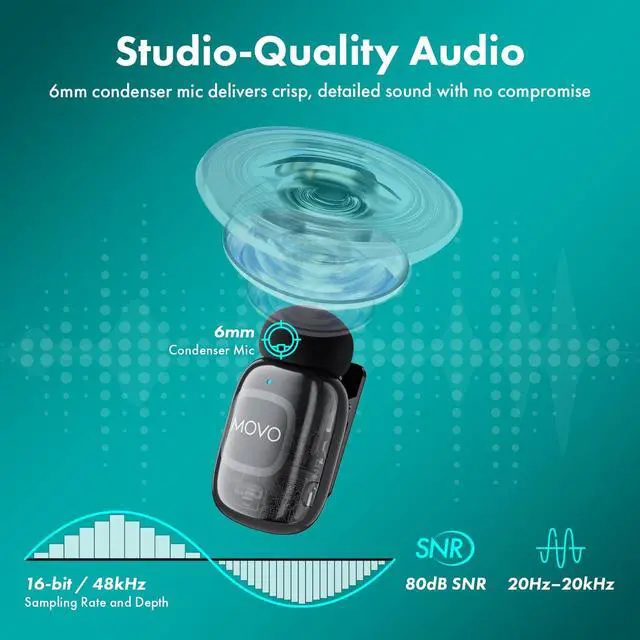 Alt view image 6 of 7 - Movo NanoMic Dual USB-C Wireless Microphone for iPhone 15/16/17 and Up, Android, iPad Pro & Laptops  Wireless Lavalier Mic for USB-C Smartphones & Devices, Great for Vlogging & TikTok