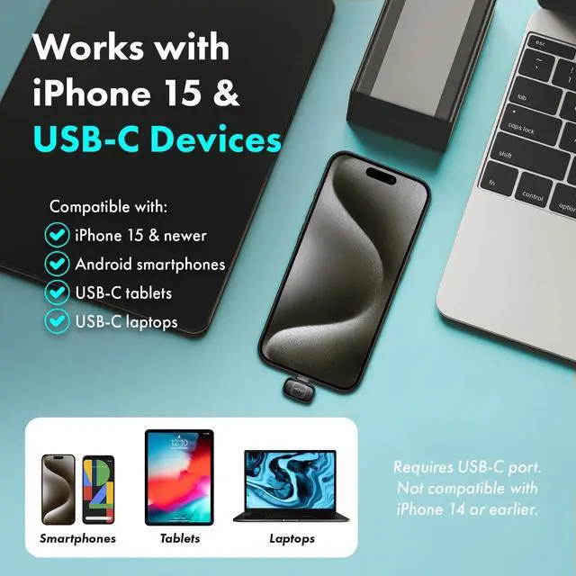 Alt view image 4 of 7 - Movo NanoMic Dual USB-C Wireless Microphone for iPhone 15/16/17 and Up, Android, iPad Pro & Laptops  Wireless Lavalier Mic for USB-C Smartphones & Devices, Great for Vlogging & TikTok