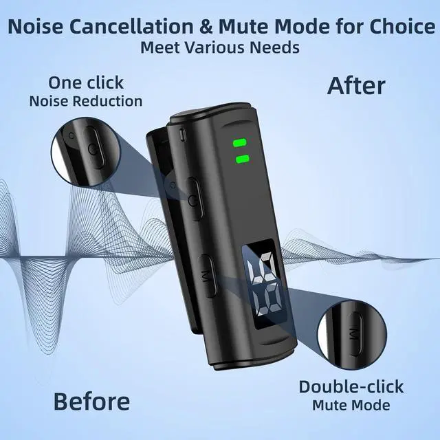 Alt view image 2 of 7 - Wireless Lavalier Microphone for iPhone 16 - USB C Phone Microphone for Video Recording with Noise Reduction Mini Mics 35H Charging Case 75FT Transmission