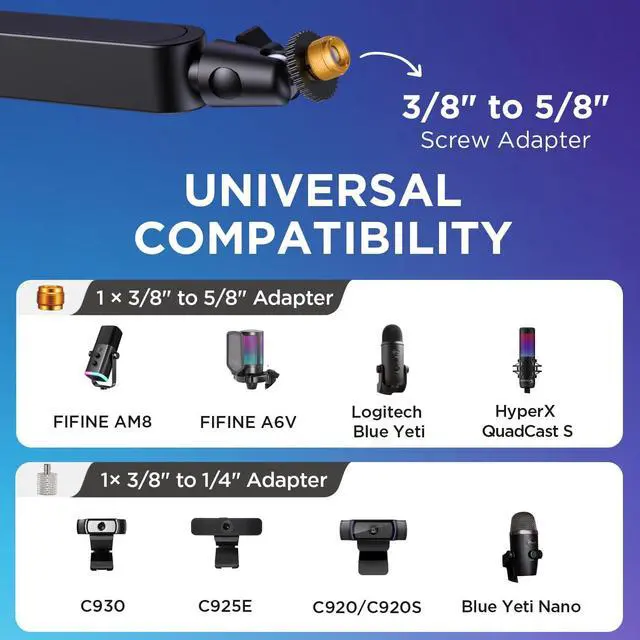 Alt view image 6 of 6 - InnoGear 2025 Upgraded Microphone Boom Arm, Magnetic Cable Management Low Profile Mic Stand 360° Rotatable Desk Mount for Fifine AM8 K669B Blue Yeti HyperX QuadCast SoloCast AT2020, Black