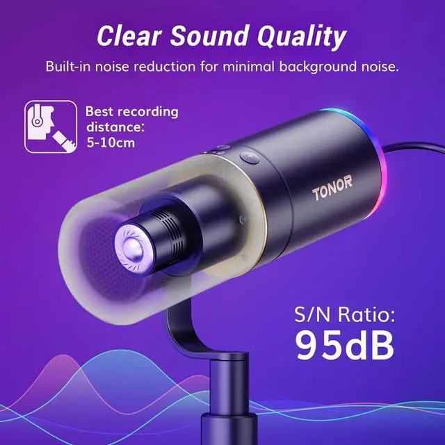 Alt view image 3 of 7 - TONOR Dynamic Microphone, XLR/USB Microphone for Gaming, Streaming, XLR Cardioid Studio Mic with Quick Mute, Headphone Jack, Volume Control, Mic with RGB Lighting and Low Profile Boom Arm, TD520s+