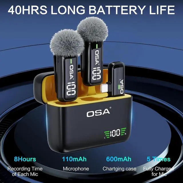 Alt view image 2 of 7 - OSA Lavalier Microphone for Phone with Charging Case and Transmitter Digital Display - Set of 2, for Type C Phone, Recording, Professional Video Recording, Lapel Mic (USB Type C)