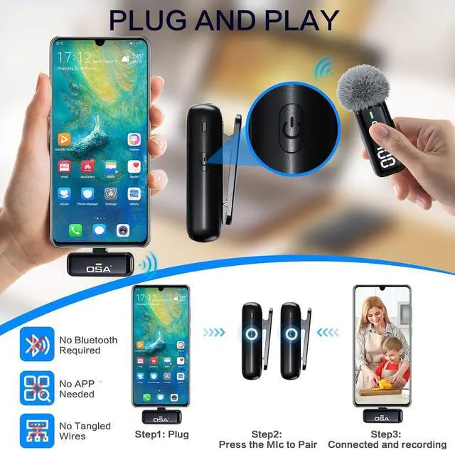 Alt view image 4 of 7 - OSA Lavalier Microphone for Phone with Charging Case and Transmitter Digital Display - Set of 2, for Type C Phone, Recording, Professional Video Recording, Lapel Mic (USB Type C)