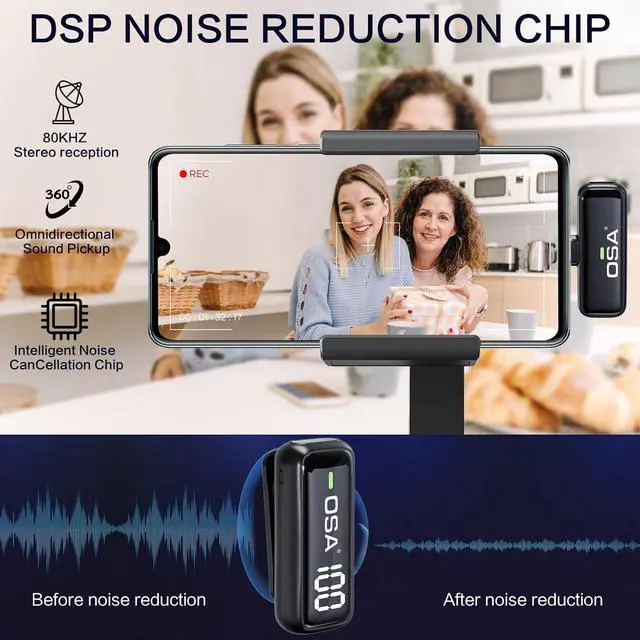 Alt view image 3 of 7 - OSA Lavalier Microphone for Phone with Charging Case and Transmitter Digital Display - Set of 2, for Type C Phone, Recording, Professional Video Recording, Lapel Mic (USB Type C)