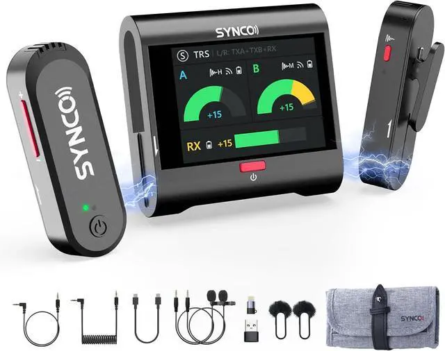 Main image of SYNCO Wireless Microphone with Touch Screen, G3 PRO 2.4G Dual Lavalier Mic 820FT 10H Battery Charging for DSLR Smartphone Laptop with Noise Reduction, Camera-Lapel-Microphones-for-Podcast