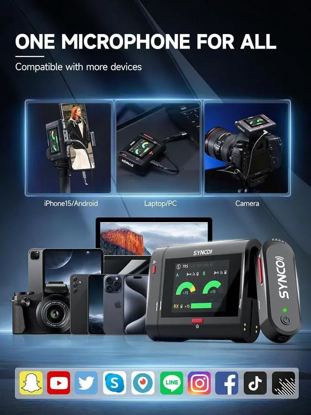 Alt view image 6 of 7 - SYNCO Wireless Microphone with Touch Screen, G3 PRO 2.4G Dual Lavalier Mic 820FT 10H Battery Charging for DSLR Smartphone Laptop with Noise Reduction, Camera-Lapel-Microphones-for-Podcast