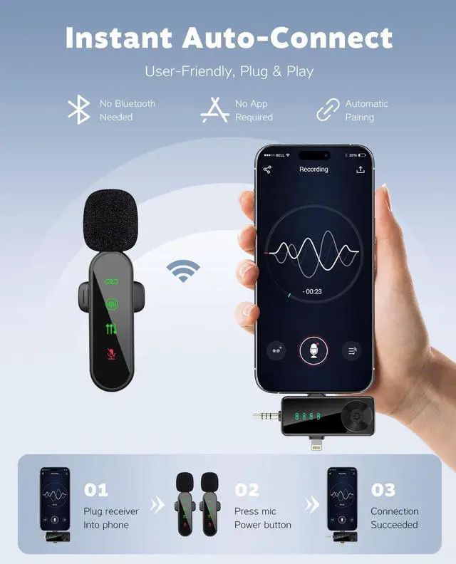 Alt view image 3 of 7 - 4 Packs Wireless Lavalier Microphone for iPhone/Android/Camera, Upgraded Mini Microphone with Noise Reduction, Mic for Video Recording, Podcasts, YouTube, TikTok, and Vlogging