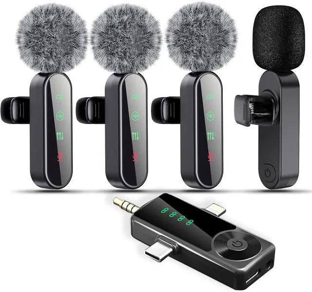 Main image of 4 Packs Wireless Lavalier Microphone for iPhone/Android/Camera, Upgraded Mini Microphone with Noise Reduction, Mic for Video Recording, Podcasts, YouTube, TikTok, and Vlogging