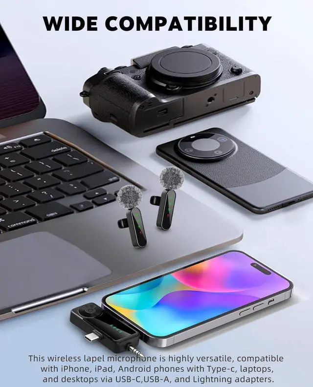 Alt view image 4 of 7 - 4 Packs Wireless Lavalier Microphone for iPhone/Android/Camera, Upgraded Mini Microphone with Noise Reduction, Mic for Video Recording, Podcasts, YouTube, TikTok, and Vlogging