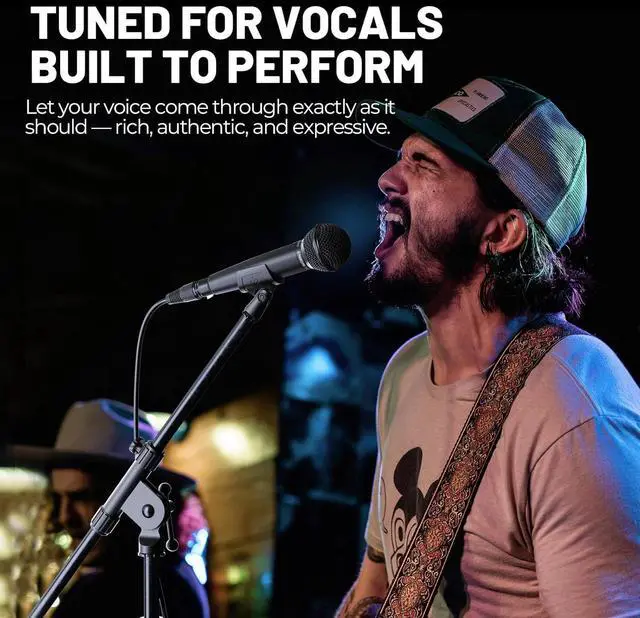 Alt view image 2 of 7 - Phenyx Pro Dynamic Vocal Microphone, Cardioid Microphone with 16.4 ft XLR Cable, Mic Clip, Storage Bag, Wired Handheld Mic for Singing, Stage, Studio, Karaoke (PM-25)