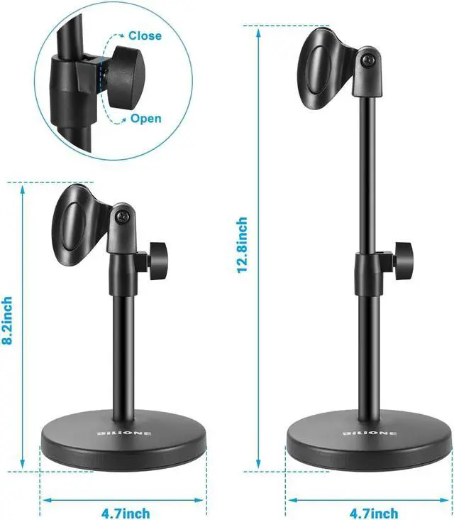 Alt view image 3 of 7 - BILIONE 3 in 1 Multi Function Desktop Microphone Stand, Adjustable Table Mic Stand with Microphone Clip, Cell Phone Clip, 5/8" Male to 3/8" Female Metal Adapter