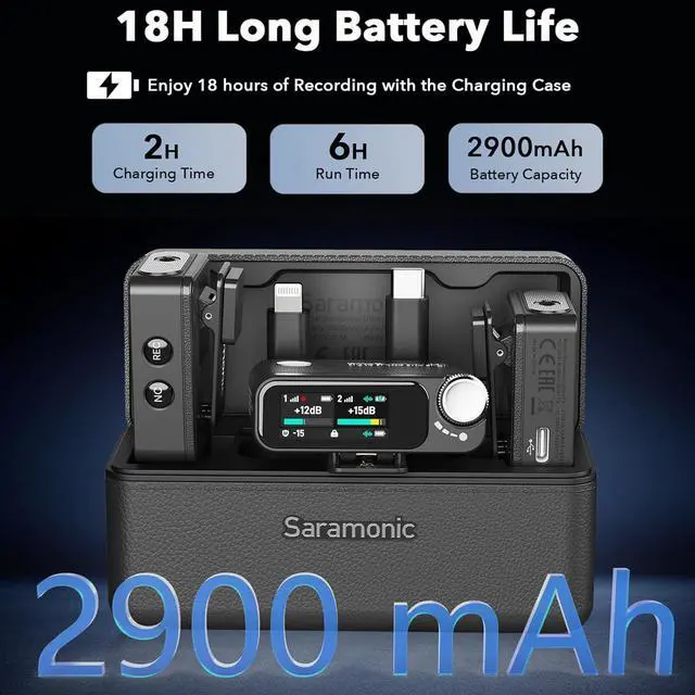 Alt view image 7 of 7 - Saramonic Ultra | Wireless Lavalier Microphone, 32-Bit Float Recording, Timecode Sync, Noise Cancellation, IPX5 Water Resistance, 984 Range, 130dB SPL, for iPhone, Android, Camera (ULTRA03)