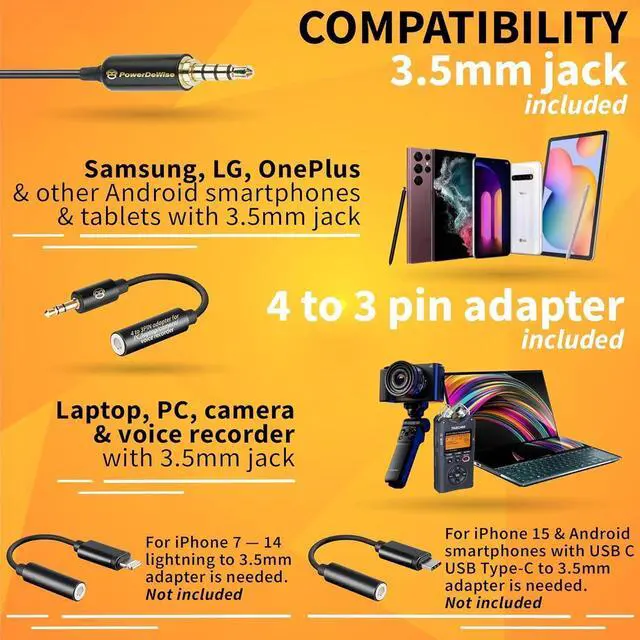 Alt view image 4 of 6 - PowerDeWise Professional Grade 2 Lavalier Clip-On Microphones Set for Dual Interview - Double Lav Lapel Microphone - Use for iPhone Phone Camera - Blogging Video Recording Noise Cancelling 3.5mm Mic