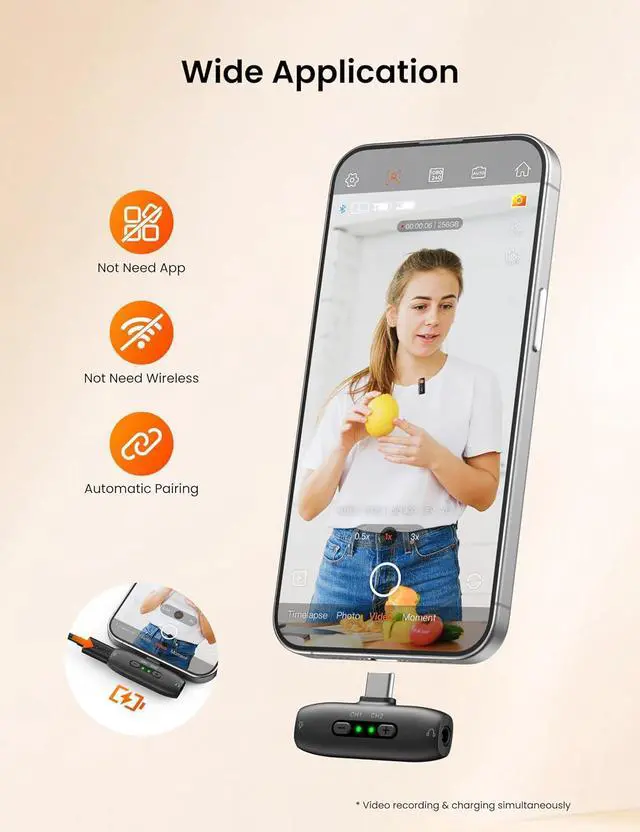 Alt view image 2 of 7 - MIC-01 Wireless Lavalier Microphone, Noise Cancellation,48kHz 328ft Range, 20 Hours Battery, Wireless Microphone for Android, PC, Camera, Video Recording (2TX + 1RX + Charging Case)