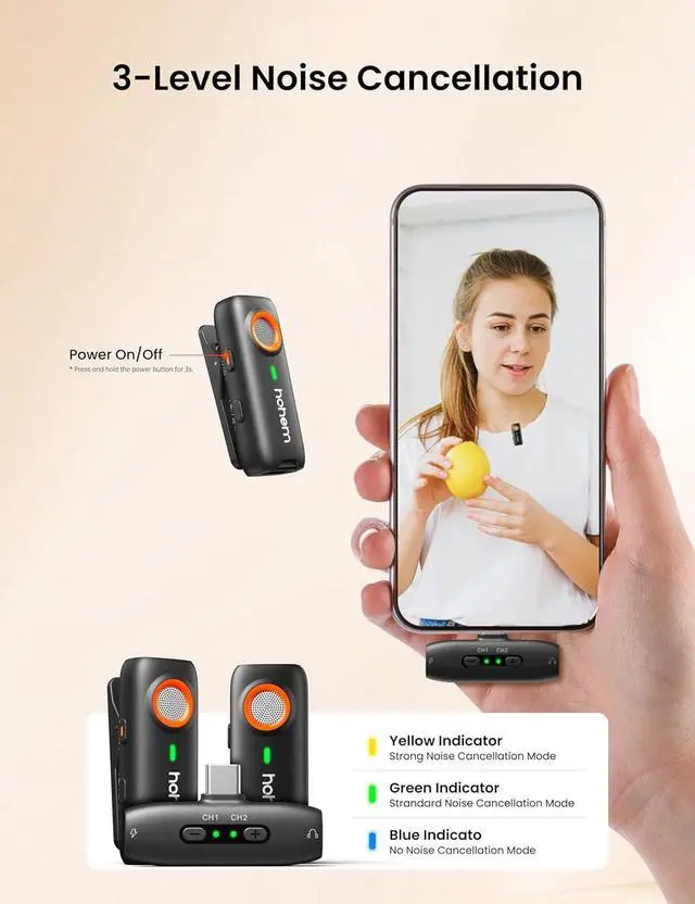 Alt view image 3 of 7 - MIC-01 Wireless Lavalier Microphone, Noise Cancellation,48kHz 328ft Range, 20 Hours Battery, Wireless Microphone for Android, PC, Camera, Video Recording (2TX + 1RX + Charging Case)