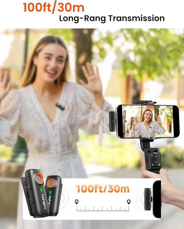 Alt view image 5 of 7 - MIC-01 Wireless Lavalier Microphone, Noise Cancellation,48kHz 328ft Range, 20 Hours Battery, Wireless Microphone for Android, PC, Camera, Video Recording (2TX + 1RX + Charging Case)