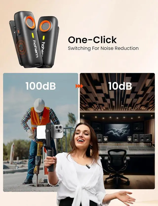 Alt view image 7 of 7 - MIC-01 Wireless Lavalier Microphone, Noise Cancellation,48kHz 328ft Range, 20 Hours Battery, Wireless Microphone for Android, PC, Camera, Video Recording (2TX + 1RX + Charging Case)