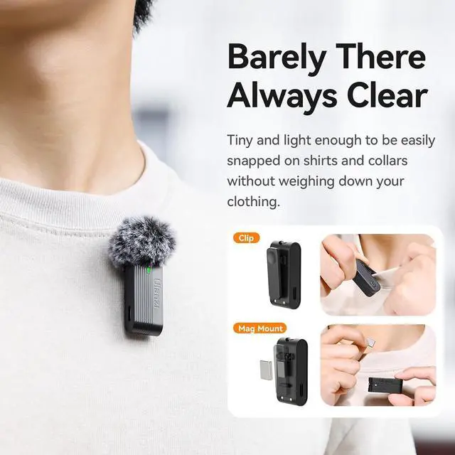 Alt view image 5 of 7 - ULANZI A100 Wireless Lavalier Microphone Lapel Mic for Camera and Phone w USB C/3.5mm/Plug, 32KHz 16Bit, Noise Cancellation, 13.5-Hour Battery, Clip on Microphone for Video Podcast Vlog YouTube