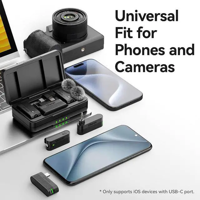 Alt view image 4 of 7 - ULANZI A100 Wireless Lavalier Microphone Lapel Mic for Camera and Phone w USB C/3.5mm/Plug, 32KHz 16Bit, Noise Cancellation, 13.5-Hour Battery, Clip on Microphone for Video Podcast Vlog YouTube