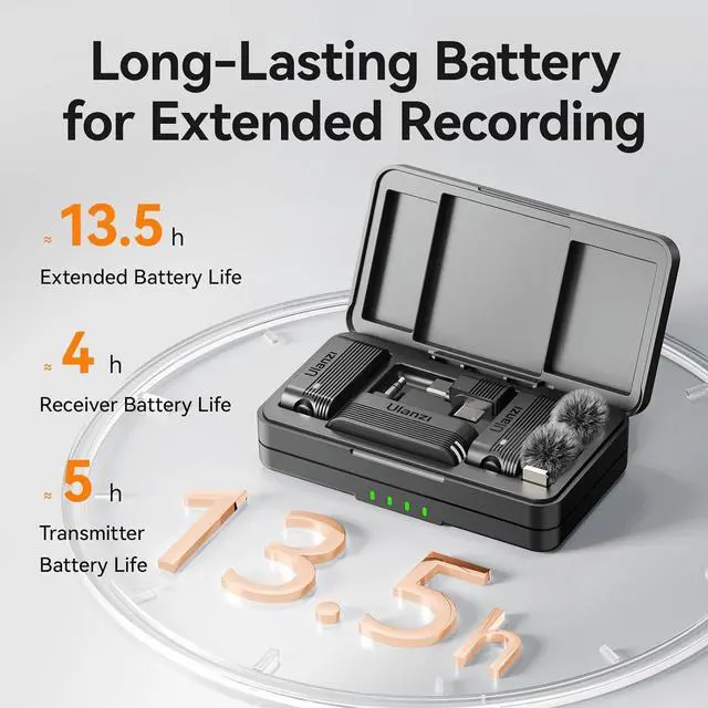 Alt view image 6 of 7 - ULANZI A100 Wireless Lavalier Microphone Lapel Mic for Camera and Phone w USB C/3.5mm/Plug, 32KHz 16Bit, Noise Cancellation, 13.5-Hour Battery, Clip on Microphone for Video Podcast Vlog YouTube