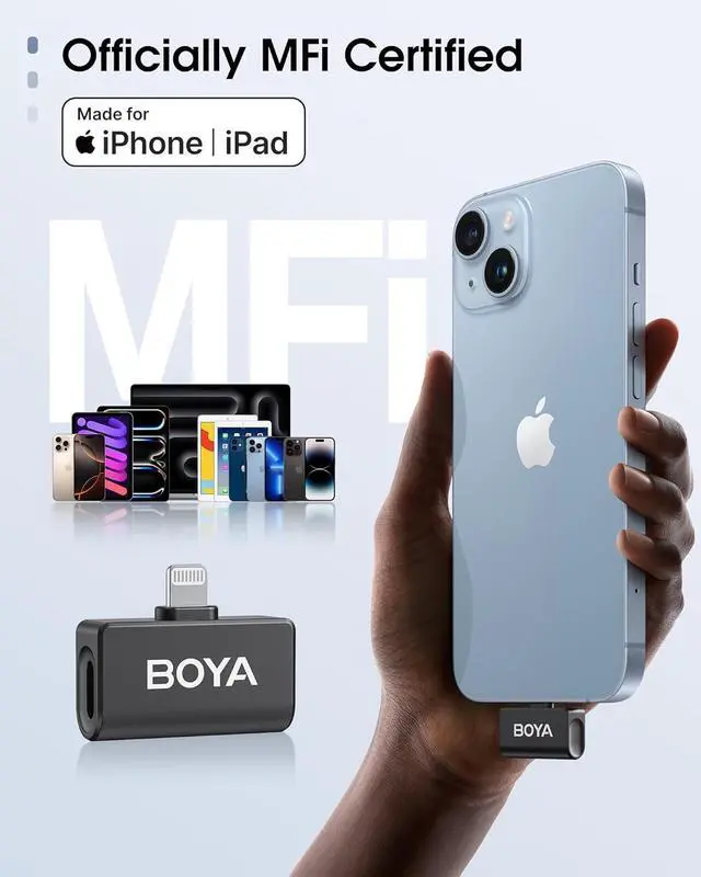 Alt view image 4 of 7 - BOYA Omic Wireless Microphone for iPhone/Android with MFi Certified Lightning/USB-C Plug, Noise Reduction, 164ft 30H Battery Life with Charging Case, iPhone Microphone for Video Recording-Black