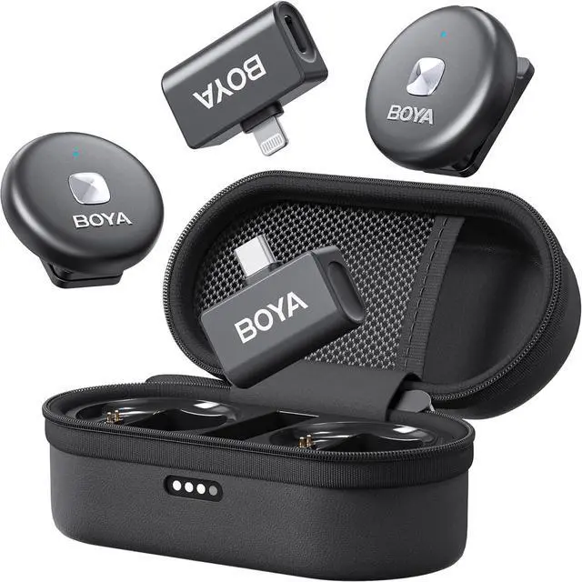 Main image of BOYA Omic Wireless Microphone for iPhone/Android with MFi Certified Lightning/USB-C Plug, Noise Reduction, 164ft 30H Battery Life with Charging Case, iPhone Microphone for Video Recording-Black