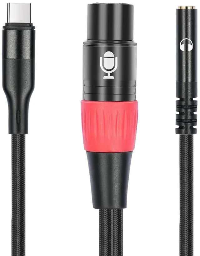Main image of 3.3FT USB C to XLR Female Mic Cable & 3.5mm (1/8") Female Stereo Out,XLR-to-USB C Digital Interface with Headphone Jack,for iPhone 15 Google Huawei Phone