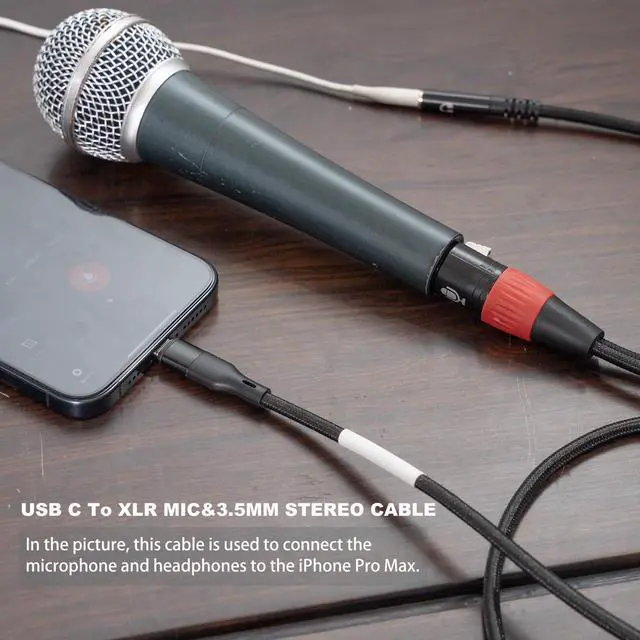 Alt view image 5 of 7 - 3.3FT USB C to XLR Female Mic Cable & 3.5mm (1/8") Female Stereo Out,XLR-to-USB C Digital Interface with Headphone Jack,for iPhone 15 Google Huawei Phone
