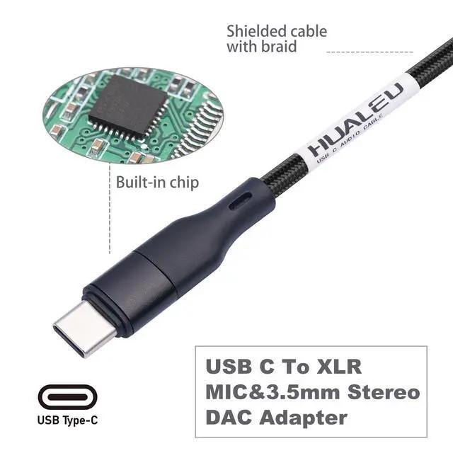 Alt view image 7 of 7 - 3.3FT USB C to XLR Female Mic Cable & 3.5mm (1/8") Female Stereo Out,XLR-to-USB C Digital Interface with Headphone Jack,for iPhone 15 Google Huawei Phone
