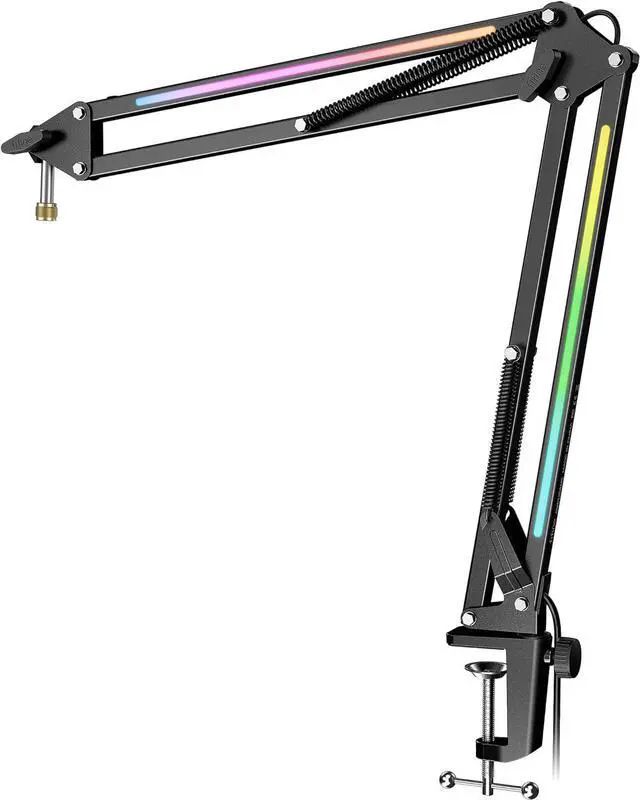 Main image of FIFINE Microphone Boom Arm, Metal Mic Arm Stand with RGB Control, 3/8 to 5/8 Screw Adapter, Desk Mount Clamp, Suspension Scissor Microphone Stand for Gaming Streaming-AmpliGame BM38 Black