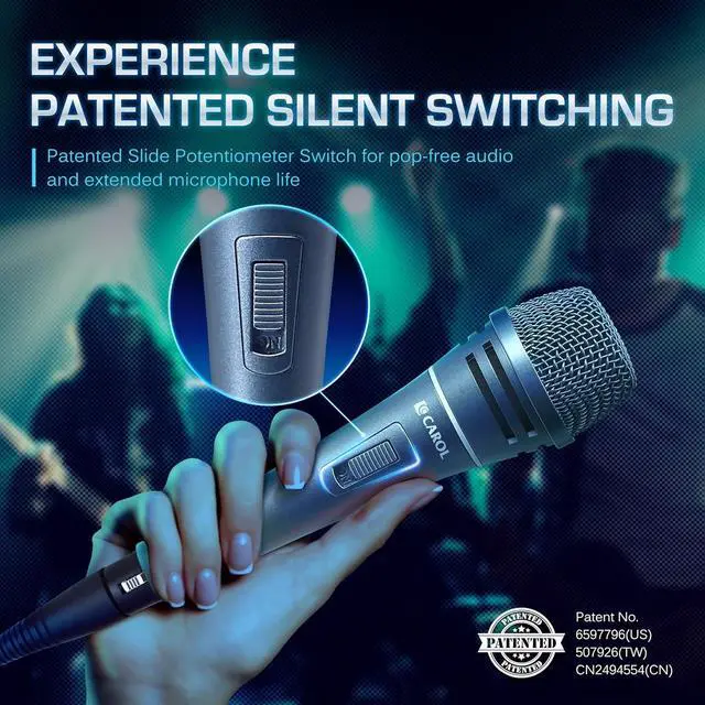 Alt view image 5 of 7 - CAROL Sigma-plus2 XLR Wired Vocal Microphone  Dynamic Supercardioid Mic with Dual Shock Mount Tech for Singing, Rock & Metal Band Performances, Includes Mic Clip, 14.8ft XLR Cable & On/Off Switch