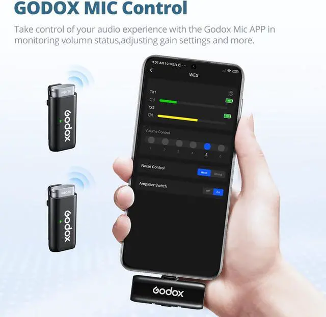Alt view image 5 of 7 - GODOX WES1 KIT2 Wireless Lavalier Microphone for iPhone, MFi Certified, Plug and Play Noise Cancelling Lapel Mic with 656ft Transmission, Charging Case, Compatible with iPhone,ipad (WES1 KIT2)