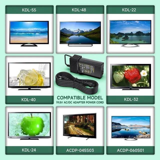 Alt view image 2 of 5 - 19.5V Power Cord Compatible with Sony Bravia TV KDL-32 KDL-40 KDL-42 KDL-48 : KDL-32W600D, KDL-40R510C, KDL-40W600B, KDL-48W600B, KDL-48R510C, KDL-48W580B, KDL-48W650D KDL-42W700B Power Supply