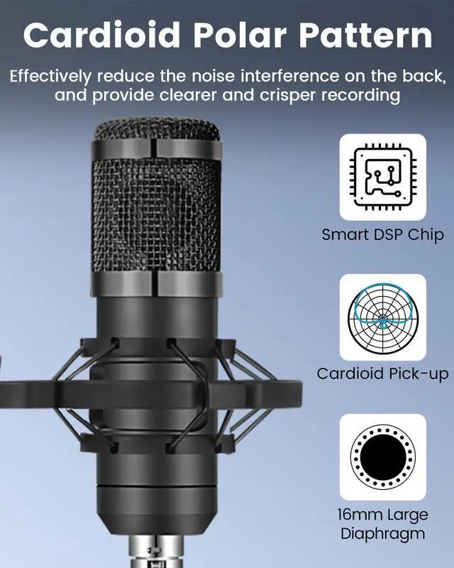 Alt view image 2 of 7 - Podcast Equipment Bundle, All-in-One Audio Interface with Studio Condenser Microphone Perfect for Podcasting, Recording, Singing, Streaming and Gaming, PC, Smartphone, YouTube, TikTok(V8S Pro)