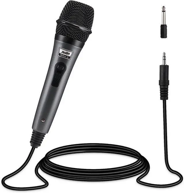 Main image of Moukey Wired Handheld Vocal Microphone, Metal XLR Dynamic Cardioid Mic with 13 ft Cable, for Singing, Stage, Party, Compatible with Karaoke Machine/PA System/Amp/Mixer, Grey