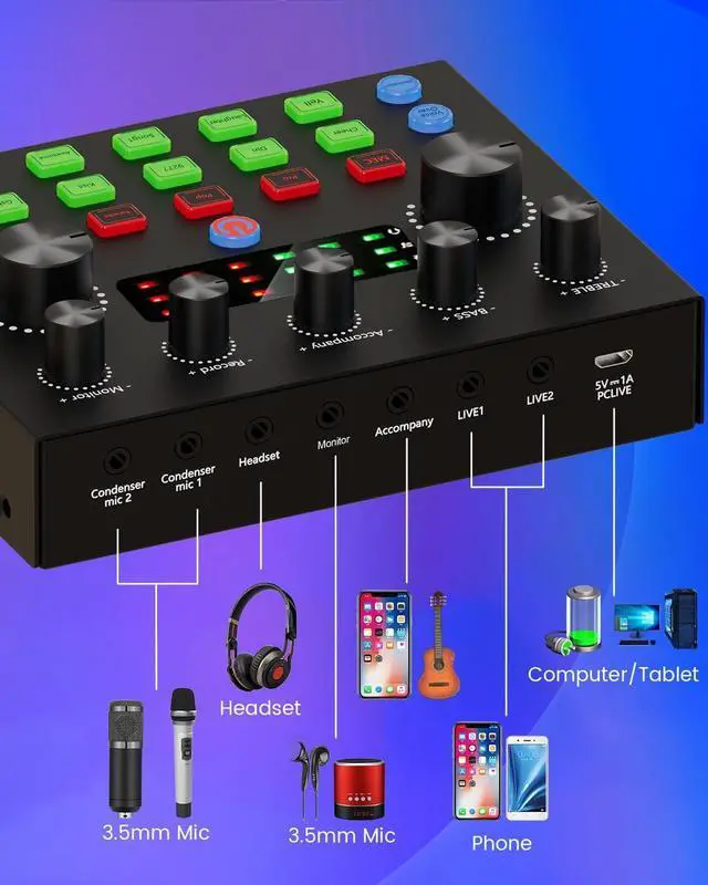 Alt view image 6 of 7 - Podcast Equipment Bundle, All-in-One Audio Interface with Studio Condenser Microphone Perfect for Podcasting, Recording, Singing, Streaming and Gaming, PC, Smartphone, YouTube, TikTok(V8S Pro)