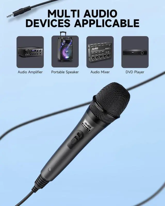 Alt view image 3 of 7 - Moukey Wired Handheld Vocal Microphone, Metal XLR Dynamic Cardioid Mic with 13 ft Cable, for Singing, Stage, Party, Compatible with Karaoke Machine/PA System/Amp/Mixer, Grey