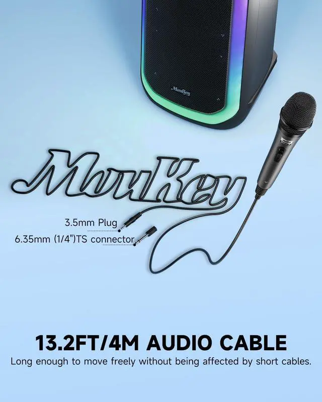 Alt view image 5 of 7 - Moukey Wired Handheld Vocal Microphone, Metal XLR Dynamic Cardioid Mic with 13 ft Cable, for Singing, Stage, Party, Compatible with Karaoke Machine/PA System/Amp/Mixer, Grey