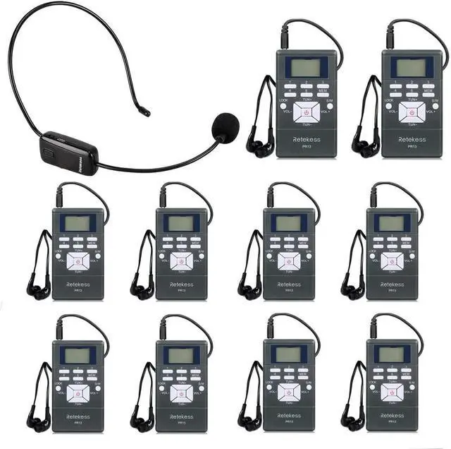 Main image of Church Translation System with 1 TR503 FM Transmitter Headset and 10 PR13 FM Radio Receivers, Listening System for Factory Museum School Church (1 Transmitter 10 Receivers)