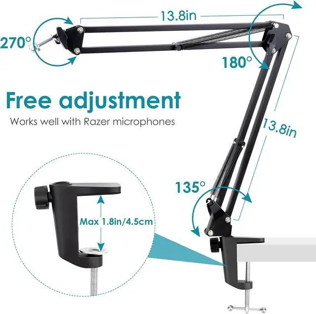 Alt view image 5 of 7 - Mic Boom Arm for Razer Seiren V2 X Microphone - Adjustable Mic Arm Compatible with Razer Seiren V2 Pro, Seiren Mini and Seiren X, Mic Stand Great for Streaming, Gaming, Podcast by YOUSHARES