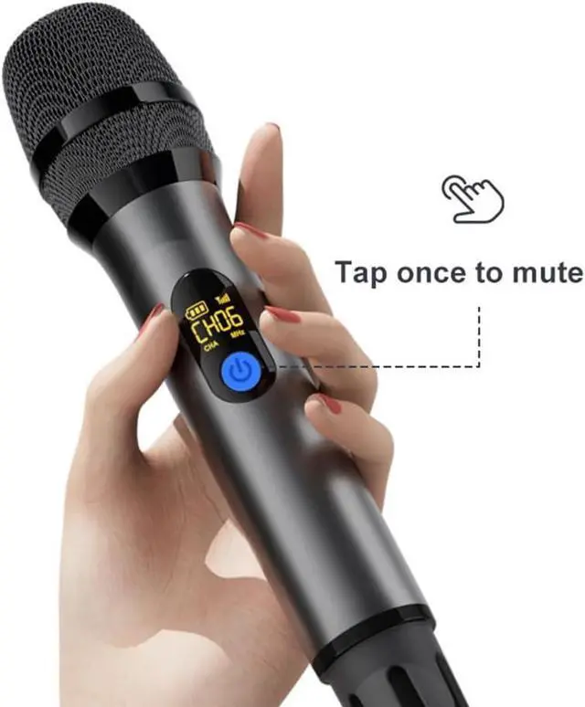 Alt view image 4 of 7 - All Metal Shell UHF Wireless Microphone Professional, Handheld Cordless Dynamic Mic System with Rechargeable Receiver, Karaoke Microphone for DJ, Singing, Wedding, Party, Speech, PA
