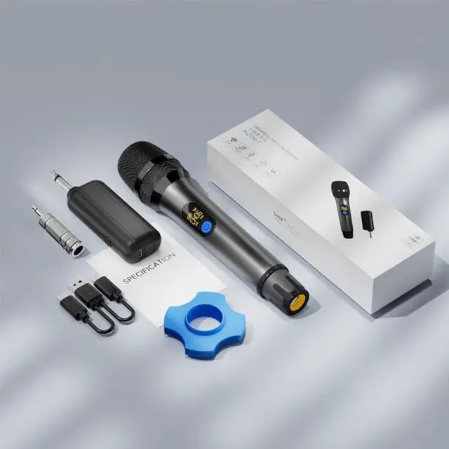Alt view image 7 of 7 - All Metal Shell UHF Wireless Microphone Professional, Handheld Cordless Dynamic Mic System with Rechargeable Receiver, Karaoke Microphone for DJ, Singing, Wedding, Party, Speech, PA